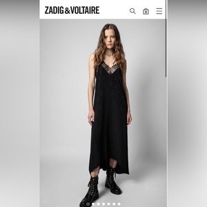 Zadig and Voltaire Rusty silk Slip dress with lace. Current and in store now.